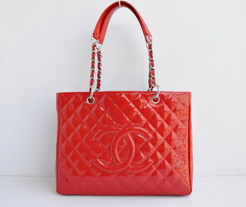 Replica Chanel Patent Leather Shopper Tote Handbags A20995 Red Silver Chain On Sale